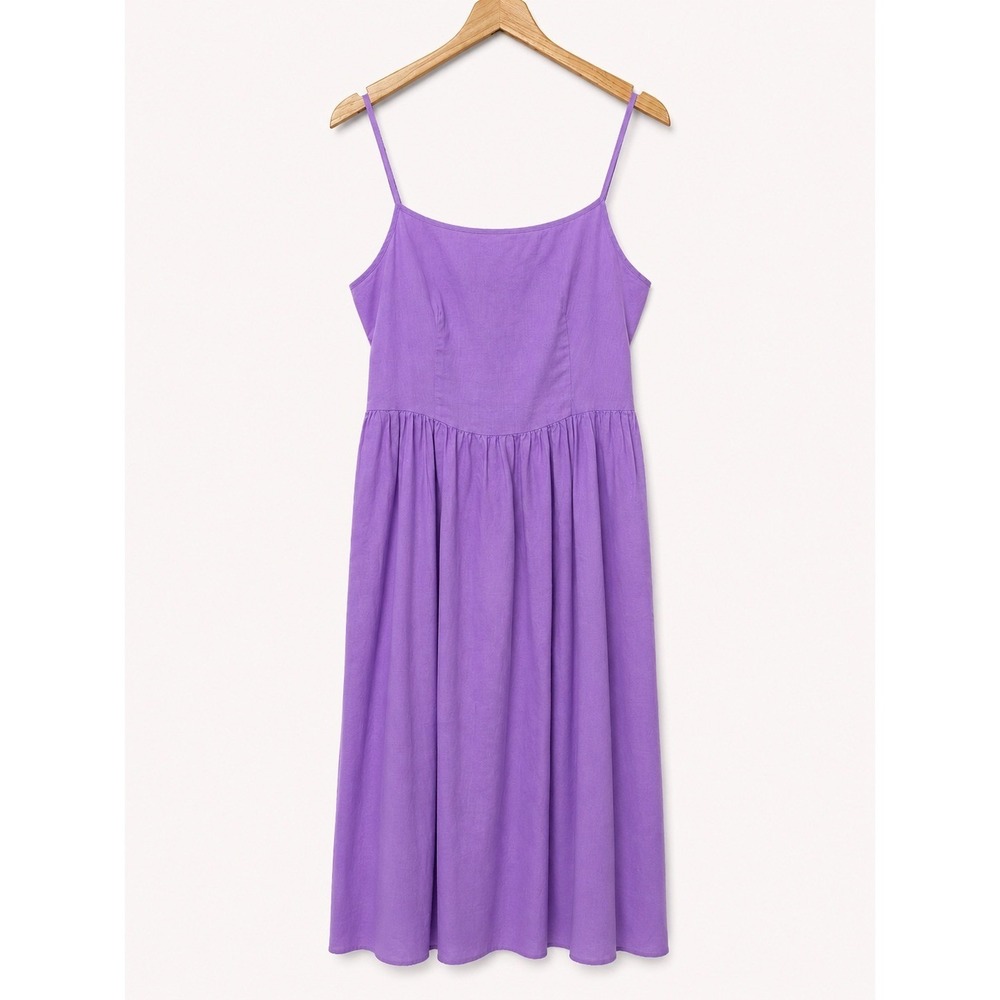 Gap Beachy Linen Dropped Waist Dress Size L Bright Purple Coastal Lightweight